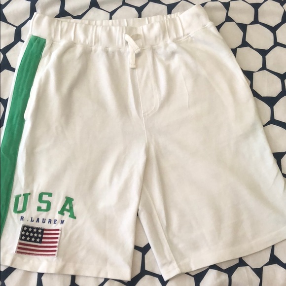 POLO GREEN AND WHITE USA SHORTS(BOYS) - Picture 2 of 4